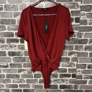 NWT Lulus bodysuit mauve red faux wrap